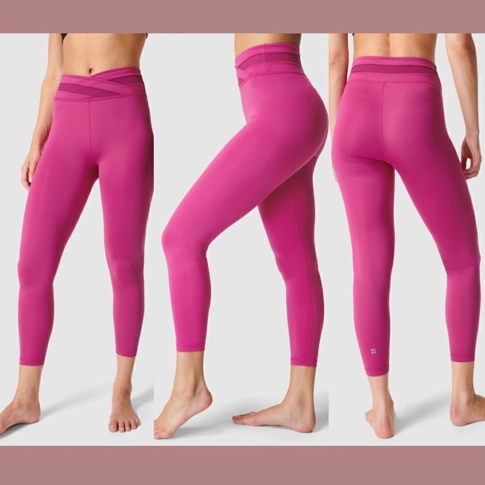 Sweaty Betty Phlox Pink All Day Crossover Waist 7/8 Activewear Leggings